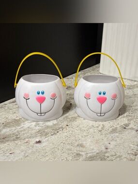 White Bunny Face Candy Buckets with Yellow Handles